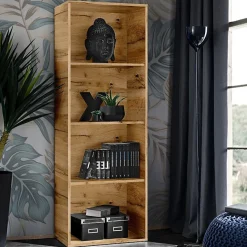 Bibliothèque Étagère Taranto Komodee, Bois Naturel, sans LED, pour Salon, Chambre, Bureau