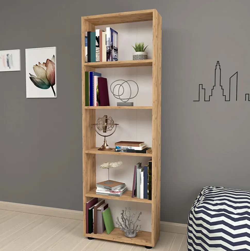 Bibliothèque Vara à 5 niveaux 172 x 55 x 20 cm effet chêne en.casa