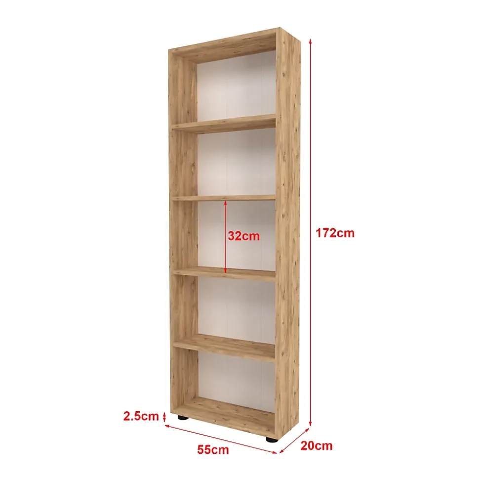 Bibliothèque Vara à 5 niveaux 172 x 55 x 20 cm effet chêne en.casa