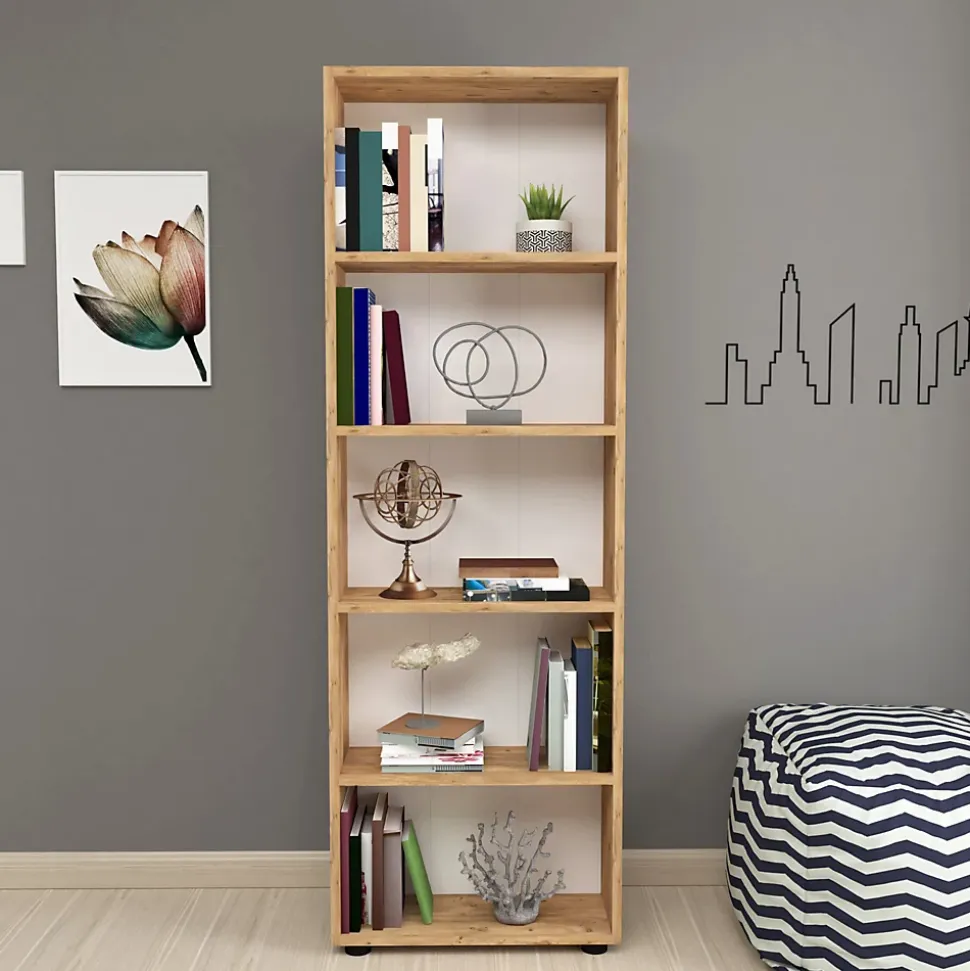 Bibliothèque Vara à 5 niveaux 172 x 55 x 20 cm effet chêne en.casa