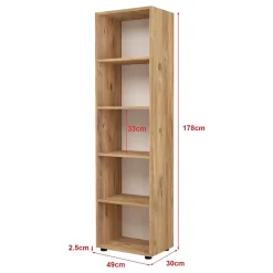 Bibliothèque Vara à 5 niveaux 178 x 49 x 30 cm effet chêne en.casa