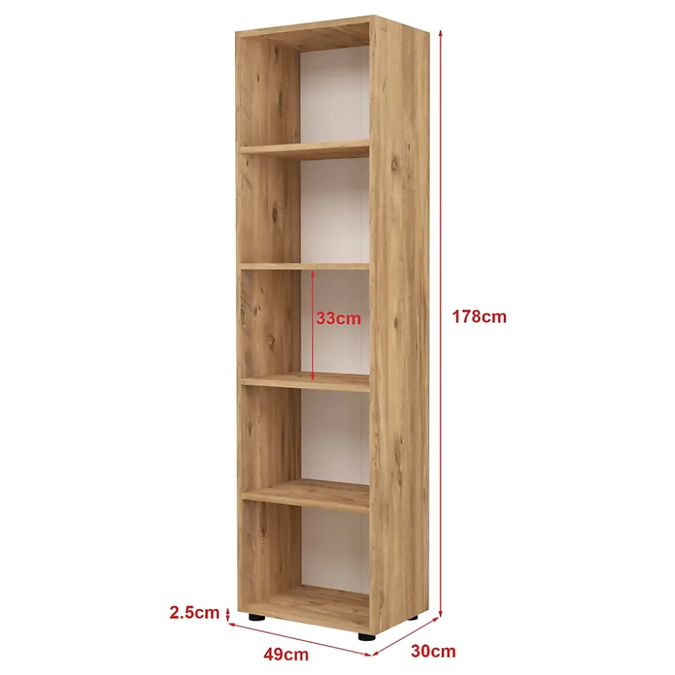 Bibliothèque Vara à 5 niveaux 178 x 49 x 30 cm effet chêne en.casa