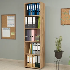 Bibliothèque Vara à 5 niveaux 178 x 49 x 30 cm effet chêne en.casa