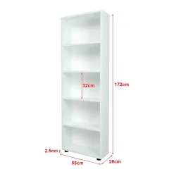 Bibliothèque Vara à 5 niveaux 172 x 55 x 20 cm blanc en.casa