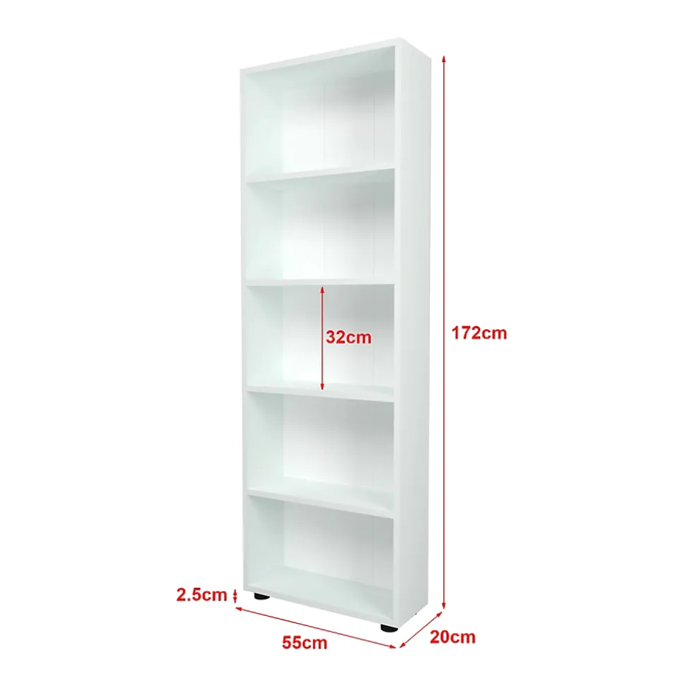 Bibliothèque Vara à 5 niveaux 172 x 55 x 20 cm blanc en.casa