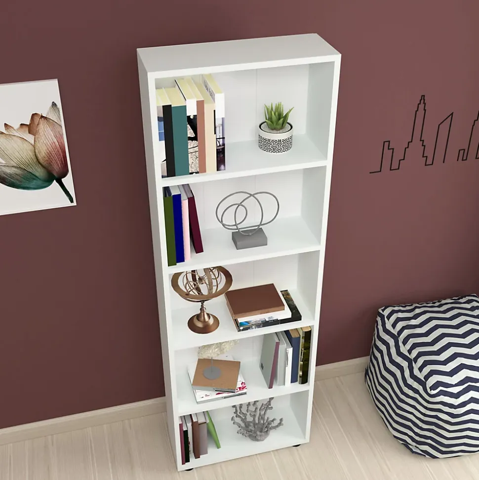 Bibliothèque Vara à 5 niveaux 172 x 55 x 20 cm blanc en.casa