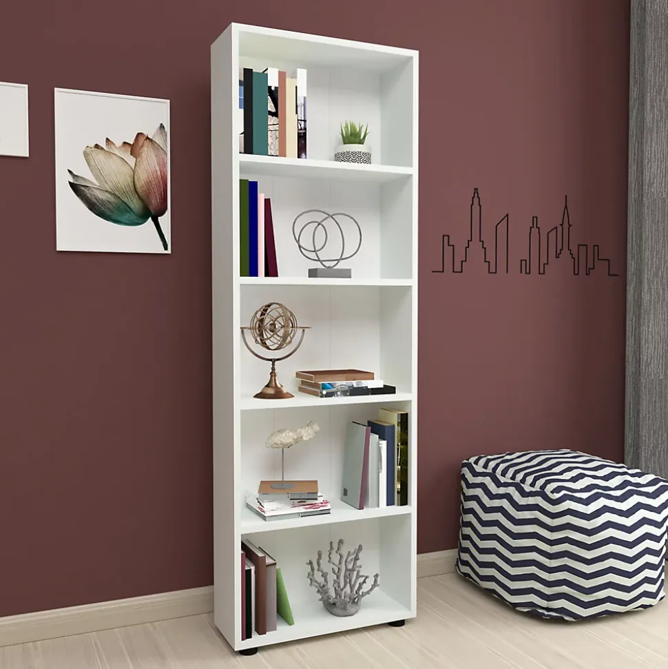 Bibliothèque Vara à 5 niveaux 172 x 55 x 20 cm blanc en.casa