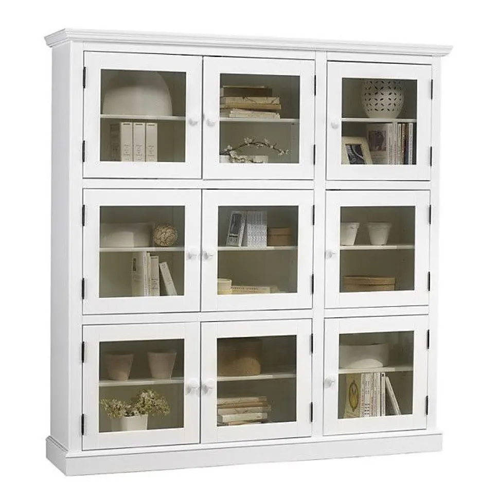 Bibliothèque Vitrine Blanche 9 Portes Vitrées Style Anglais L 163 H 170 P 37 cm - L 163 x l 37 x H 170 cm
