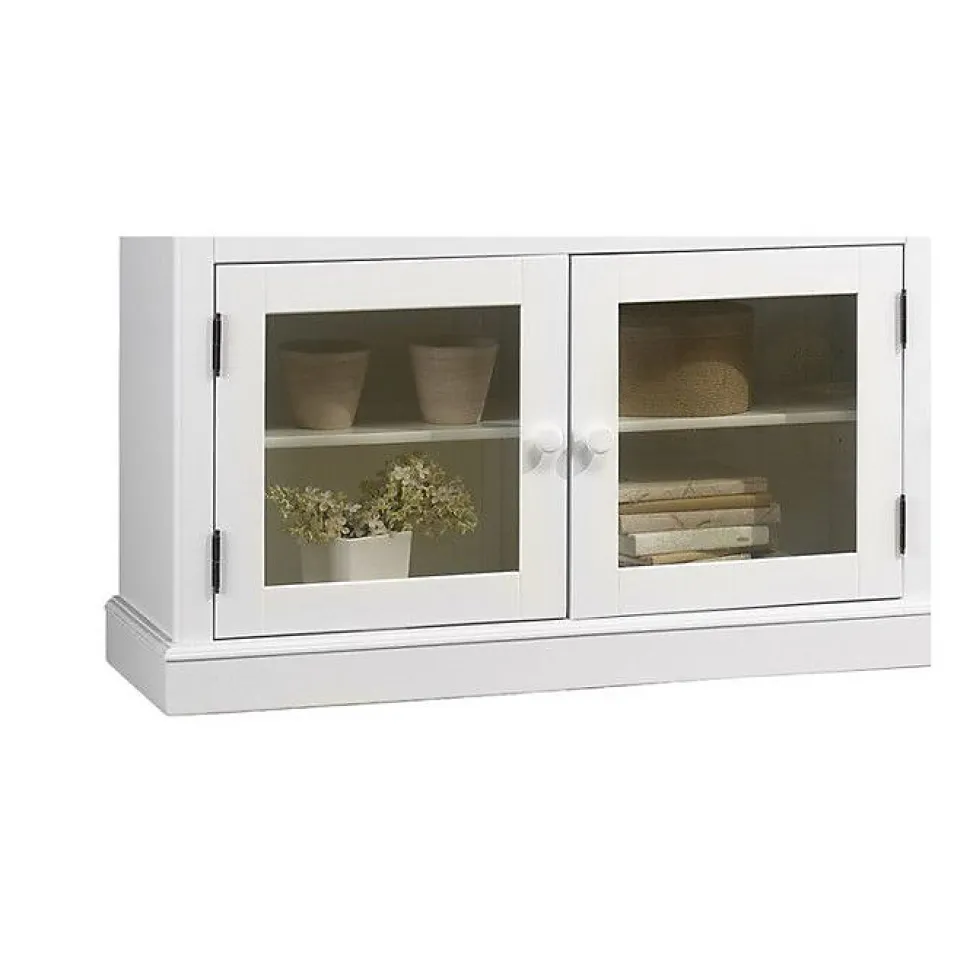 Bibliothèque Vitrine Blanche 9 Portes Vitrées Style Anglais L 163 H 170 P 37 cm - L 163 x l 37 x H 170 cm