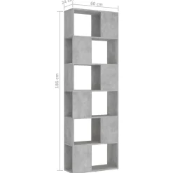 Bibliothèque/Séparateur de pièce Gris béton 60x24x186 cm vidaXL