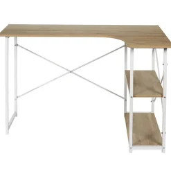 BIWO - Bureau d'Angle Blanc et avec 2 Tablettes