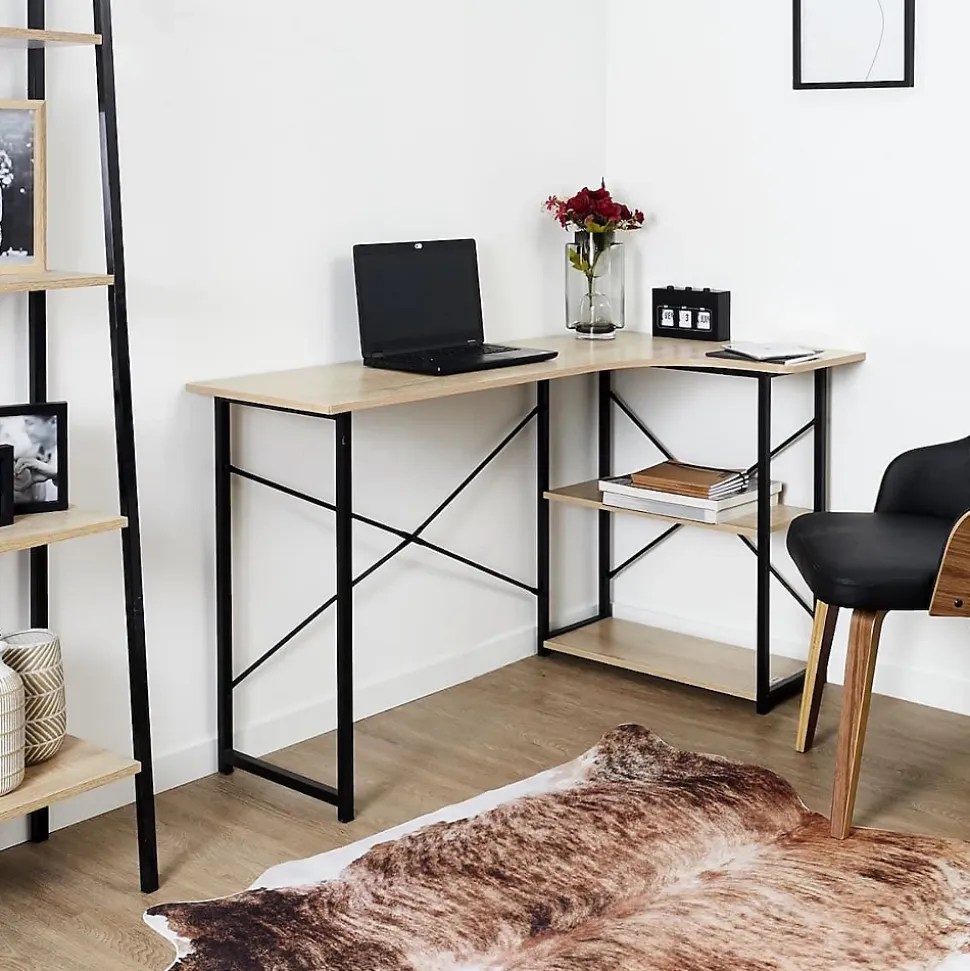 BIWO - Bureau d'Angle Noir et avec 2 Tablettes