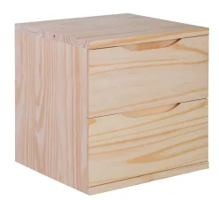Bloc avec 2 tiroirs en pin massif pour étagère cube