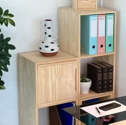 Bloc avec porte en pin massif pour étagère cube