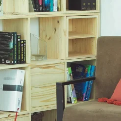 Bloc avec tablette en pin massif pour étagère cube