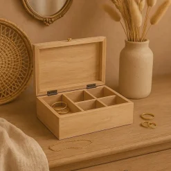 Boite à bijoux en bois relief fleuri 19x14cm