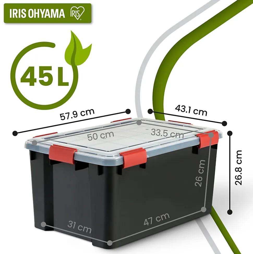 Boite Rangement Hermétique Plastique, 45L, Unité, Noir, WSB-45, Iris Ohyama