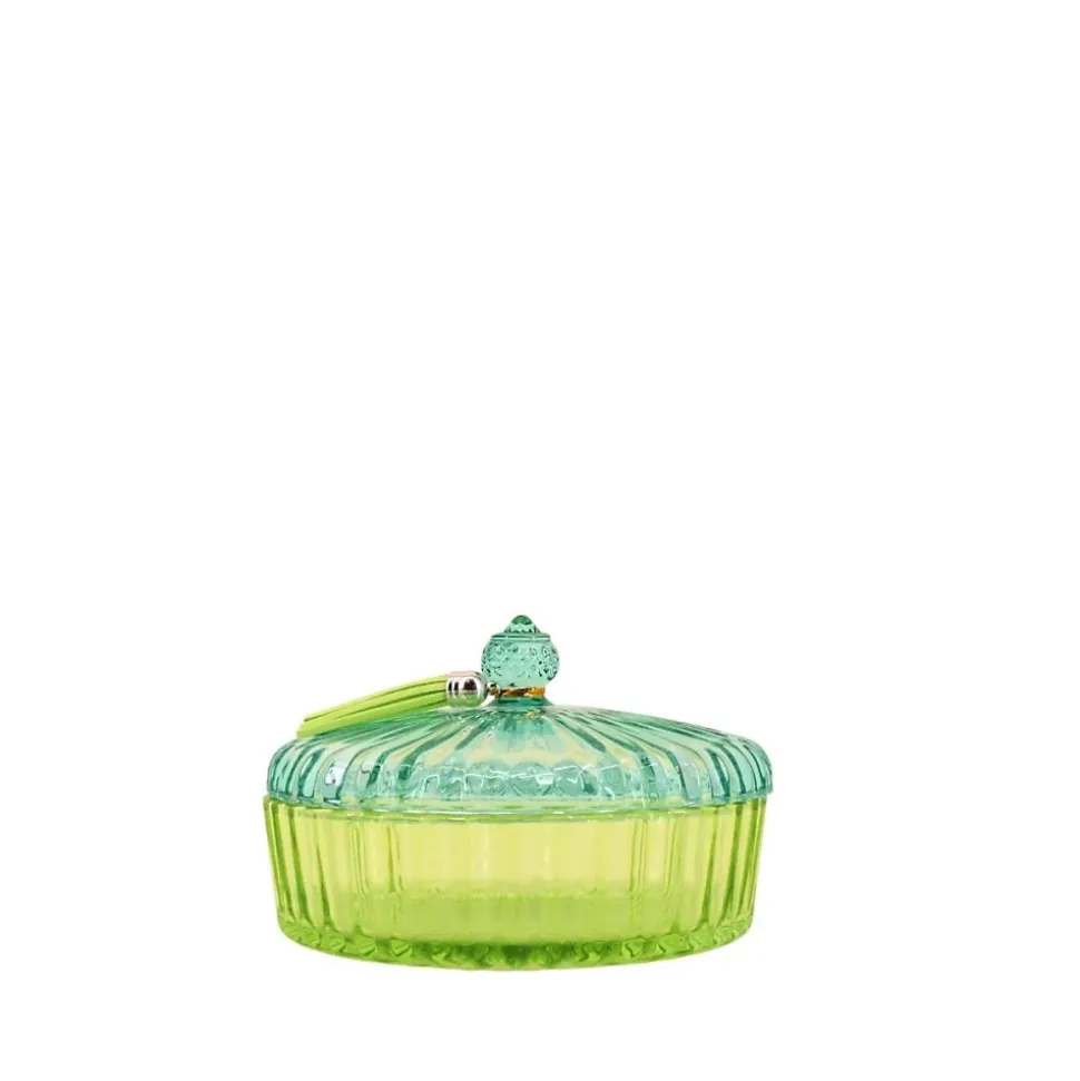 Boîte avec couvercle en verre coloré strié 14x8cm