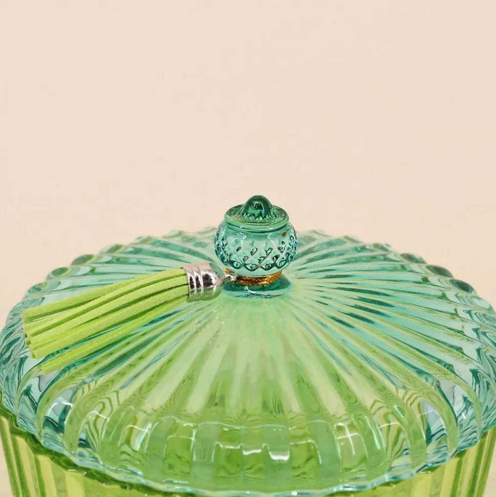 Boîte avec couvercle en verre coloré strié 14x8cm