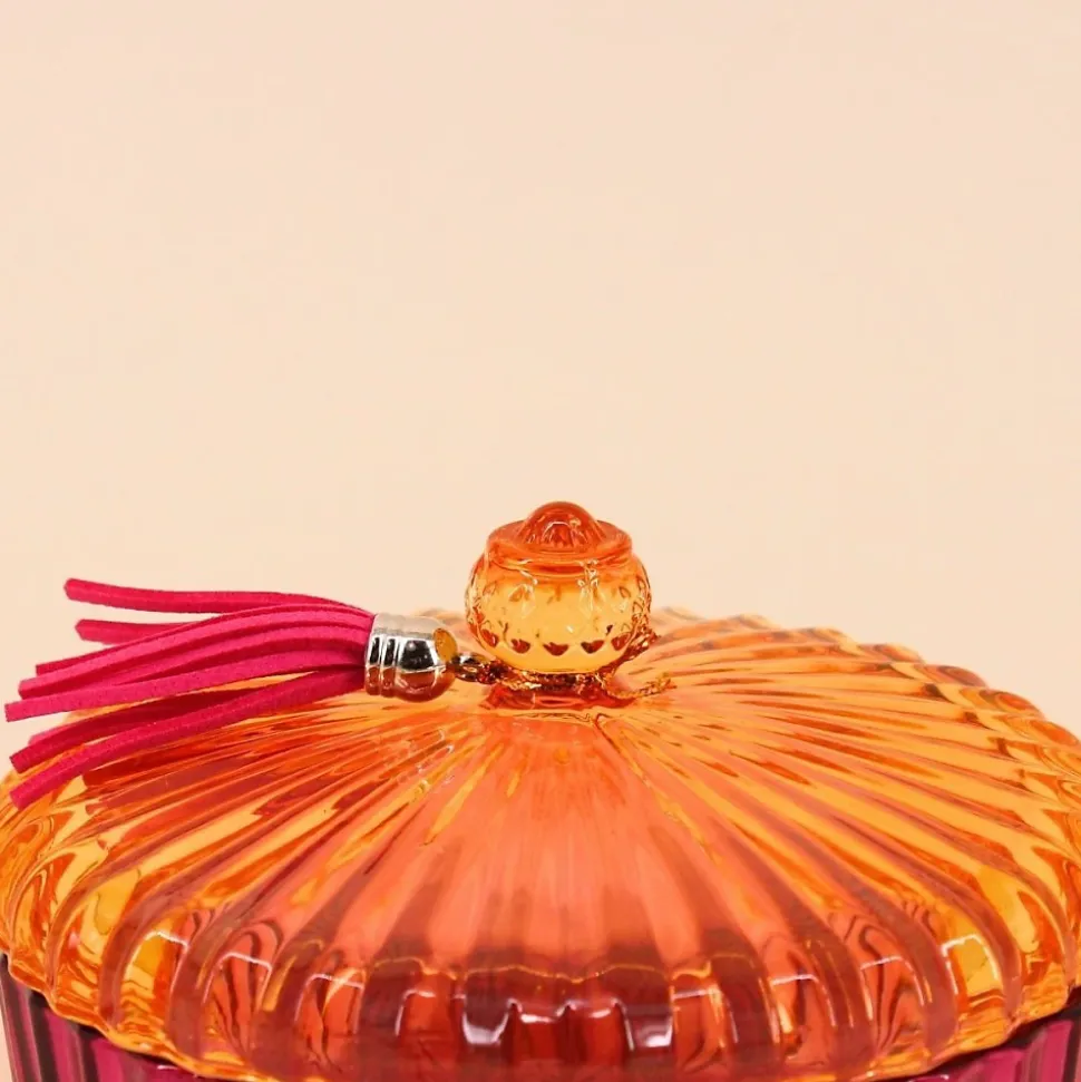 Boîte avec couvercle en verre coloré strié 14x8cm