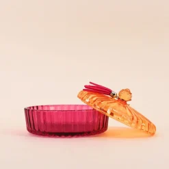 Boîte avec couvercle en verre coloré strié 14x8cm