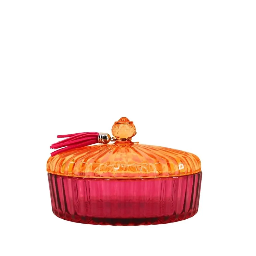 Boîte avec couvercle en verre coloré strié 14x8cm