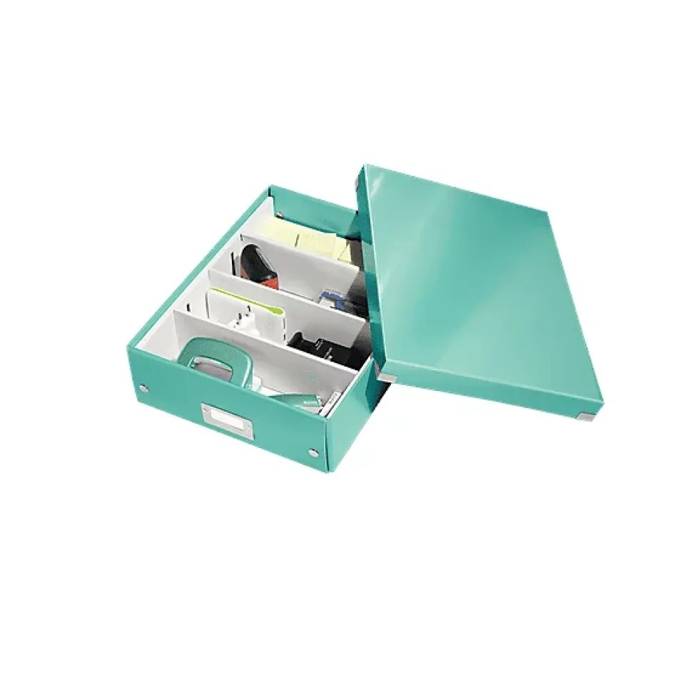 Boîte carton compartimentée multi usages avec couvercle - Menthe