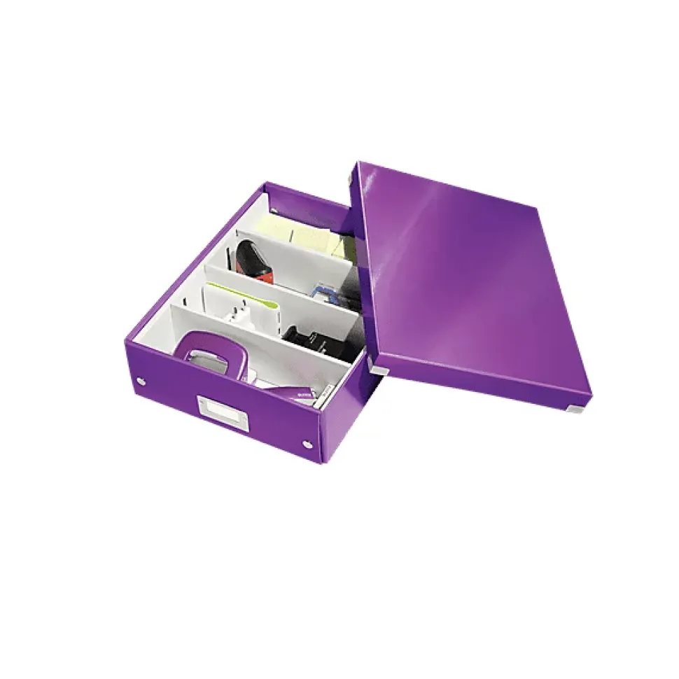Boîte carton compartimentée multi usages avec couvercle - Violet