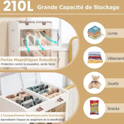 Boîte de Rangement à 4 Niveaux-2 Petits Compartiments Supérieurs et 4 Grands Compartiments à Doubles Portes Blanc