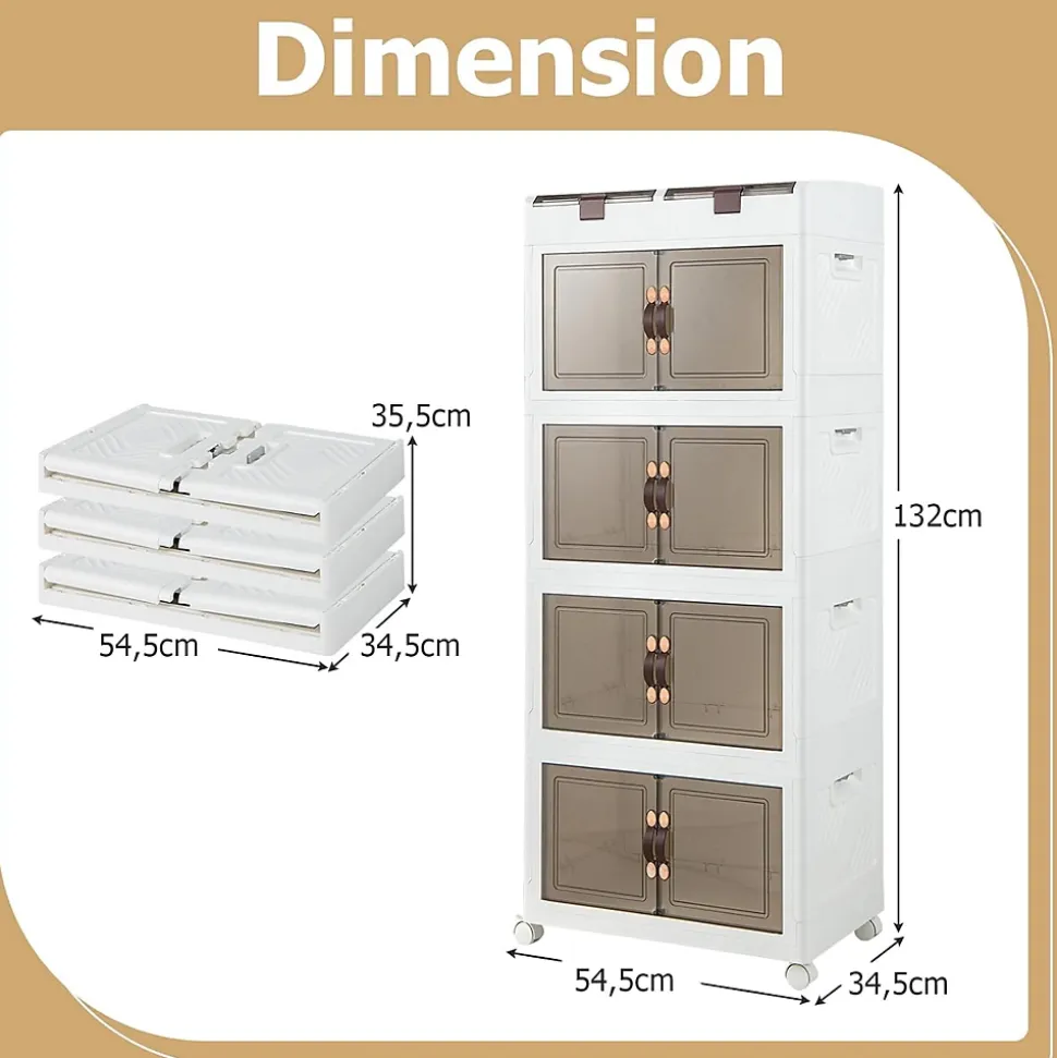 Boîte de Rangement à 4 Niveaux-2 Petits Compartiments Supérieurs et 4 Grands Compartiments à Doubles Portes Blanc