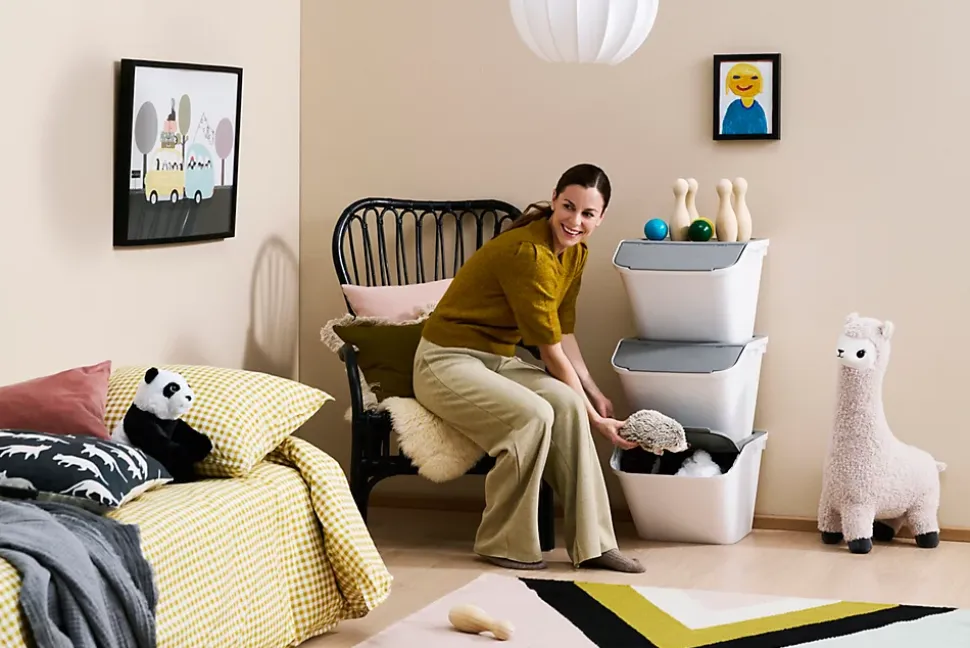 Boîte de rangement 37 L empilable SmartStore Collect Stack It Orthex P.55 cm blanc et gris