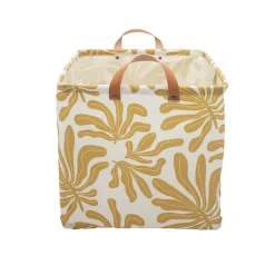 Boîte de rangement carrée en polycoton avec cadre Mixxit motif feuilles blanc et jaune