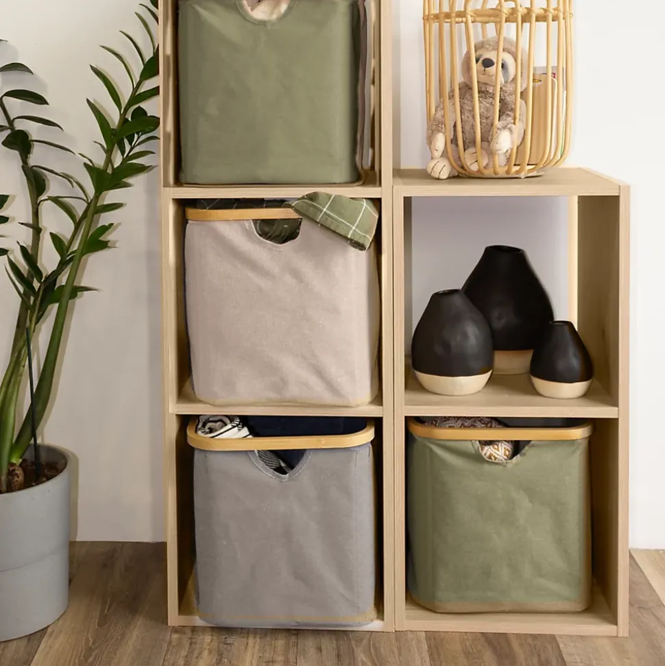 Boîte de rangement carrée en polycoton avec cadre Mixxit gris