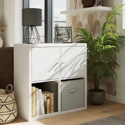 Boîte de rangement carrée en textile Mixxit coloris gris clair