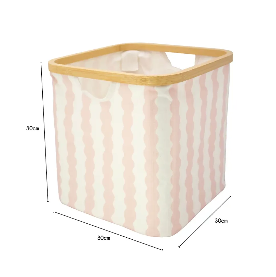 Boîte de rangement carrée en polycoton avec cadre Mixxit Hippolyte rose et blanc