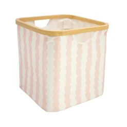 Boîte de rangement carrée en polycoton avec cadre Mixxit Hippolyte rose et blanc