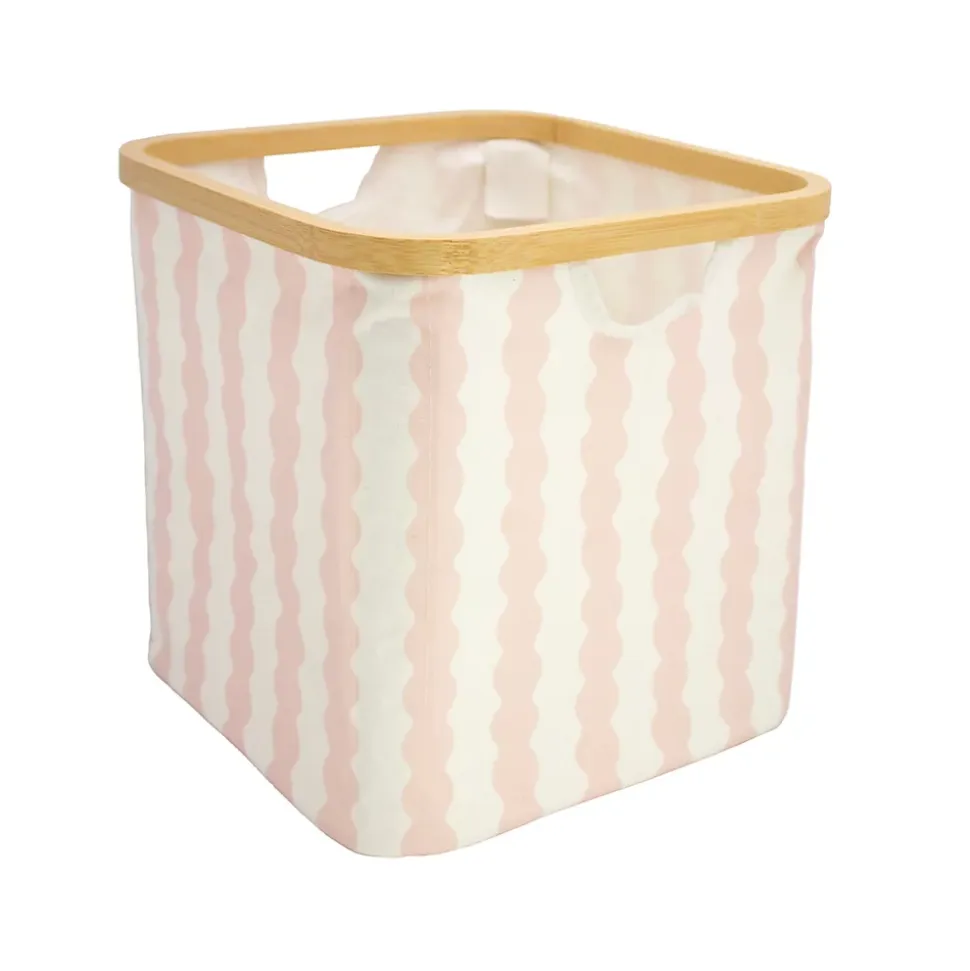 Boîte de rangement carrée en polycoton avec cadre Mixxit Hippolyte rose et blanc