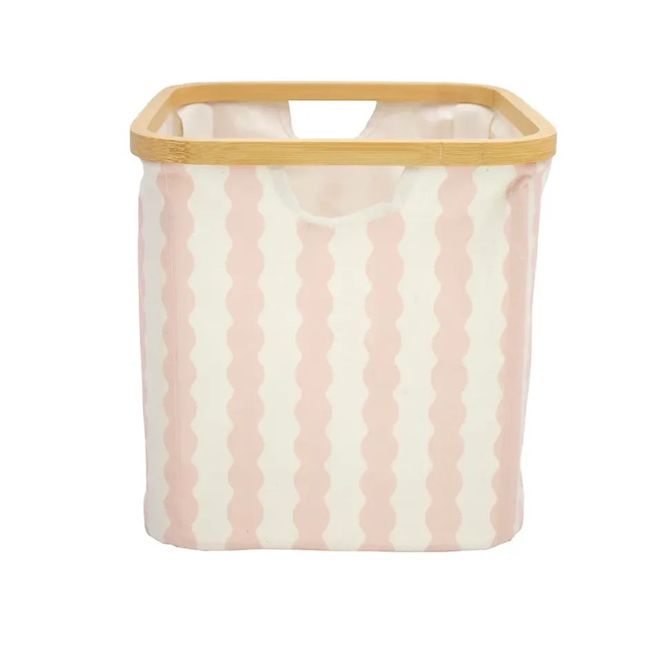 Boîte de rangement carrée en polycoton avec cadre Mixxit Hippolyte rose et blanc