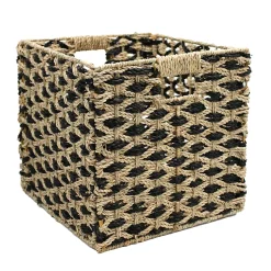 Boîte de rangement carrée en jonc de mer bicolore