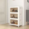 Boîte de Rangement Empilable 3 Bacs de Armoire avec Roues Verrouillables Commode Pliable en PP avec Portes