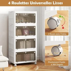 Boîte de Rangement Empliable Couvercle 126 L 168 L Tiroirs à 3 Modes Ouverture 4 Boîtes