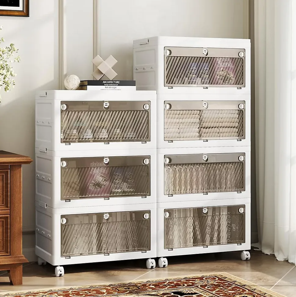Boîte de Rangement Empliable Couvercle 126 L 168 L Tiroirs à 3 Modes Ouverture 3 Boîtes