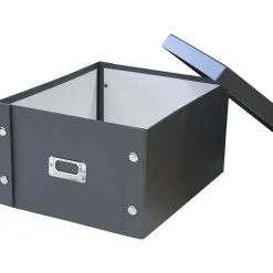 Boîte de rangement en carton noir avec couvercle gris 35 x 28 x 18 cm