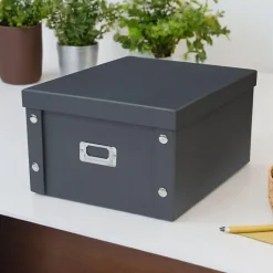 Boîte de rangement en carton noir avec couvercle gris 35 x 28 x 18 cm