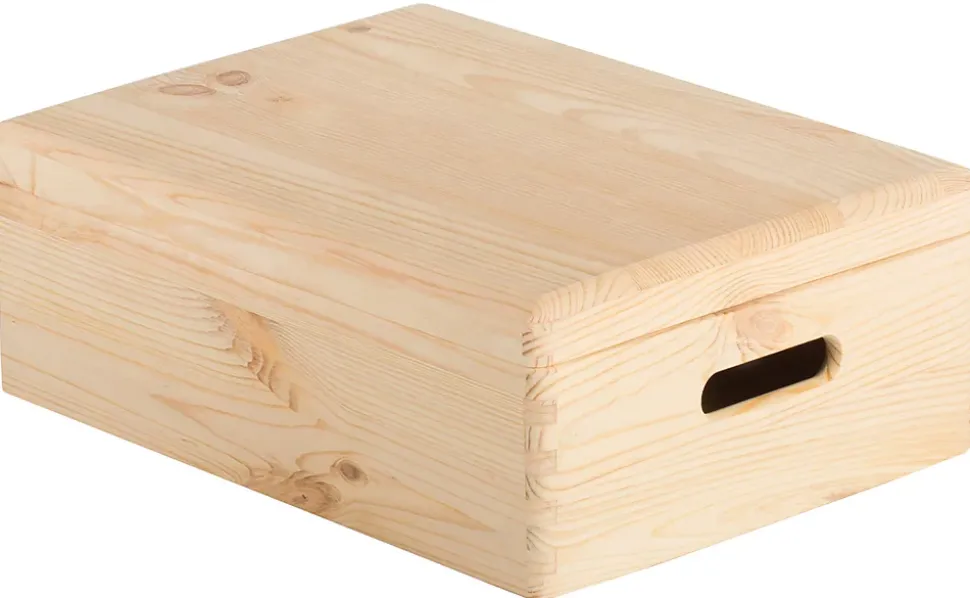 Boîte de rangement en pin massif avec couvercle 14x40x30cm