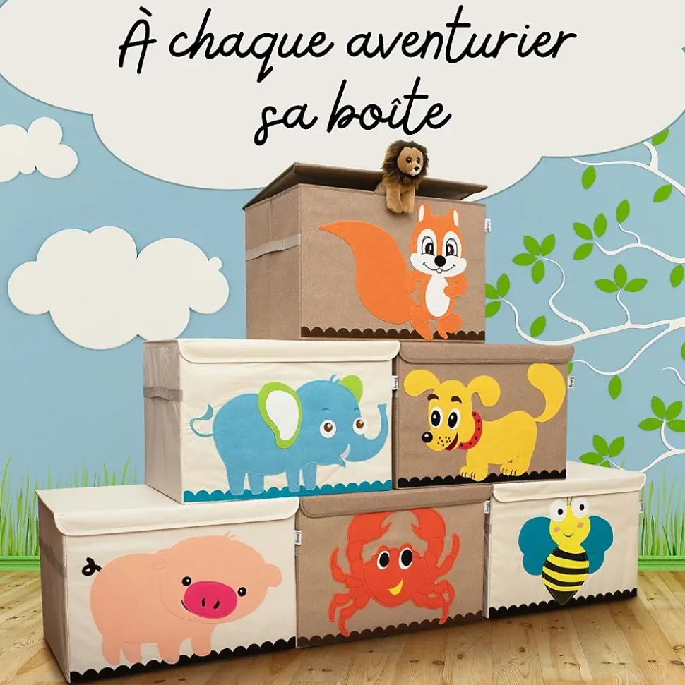 Boîte de rangement en tissu pour enfant grand modèle "écureuil" avec couvercle Lifeney