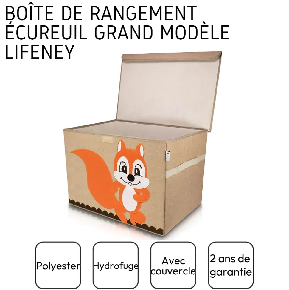 Boîte de rangement en tissu pour enfant grand modèle "écureuil" avec couvercle Lifeney