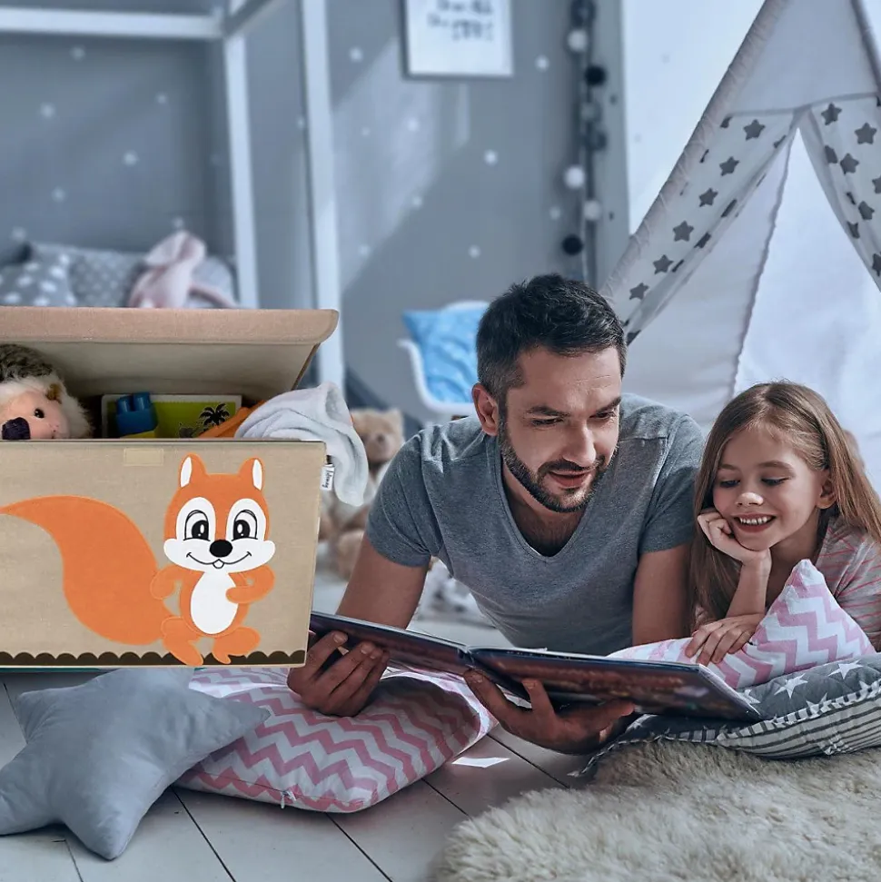 Boîte de rangement en tissu pour enfant grand modèle "écureuil" avec couvercle Lifeney