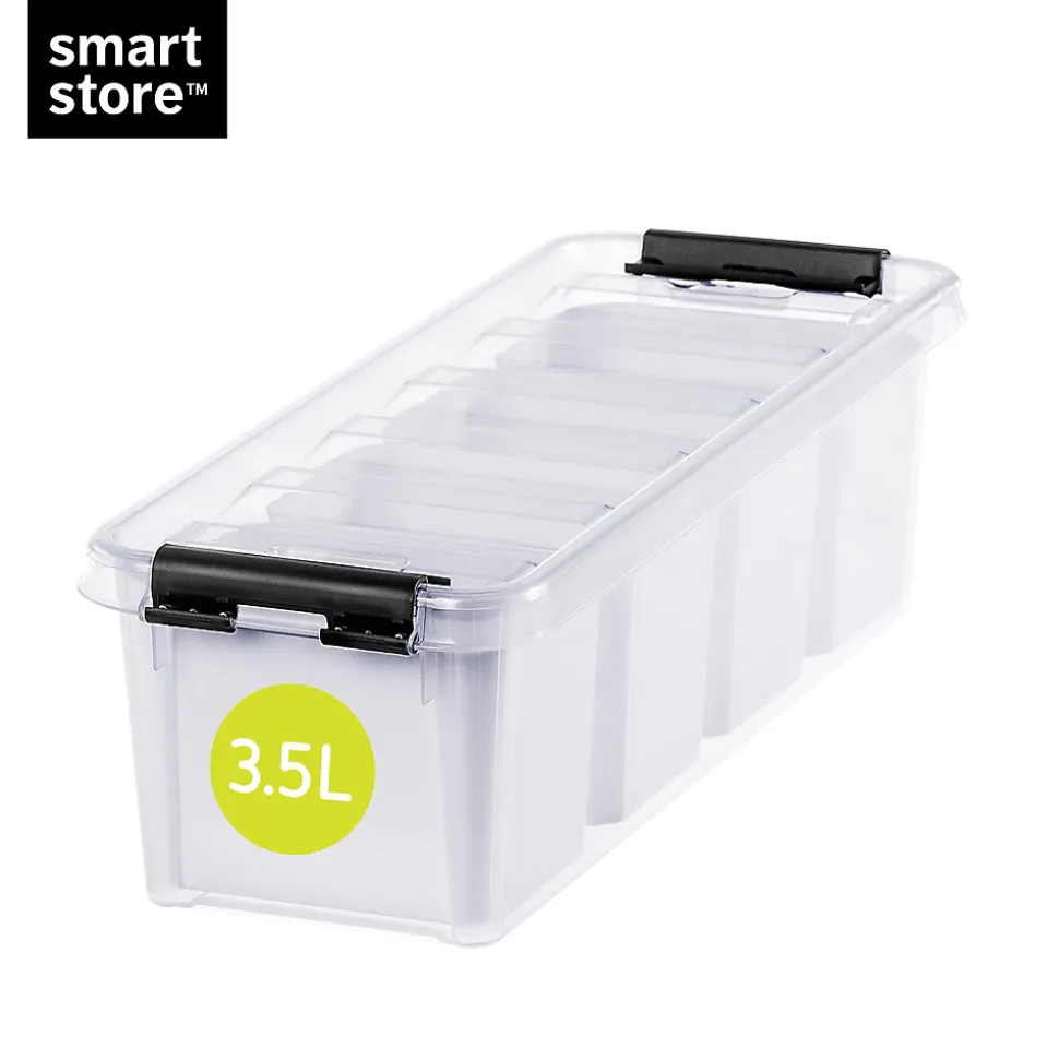 Boîte de rangement 3,5L empilable SmartStore Classic 4 Orthex P. 38 cm transparent avec 4 compartiments