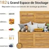 Boîte de Rangement 182L Roulant Coffre de Rangement en Bois Acacia à 2 Roues Poignée Latérale Housse Imperméable
